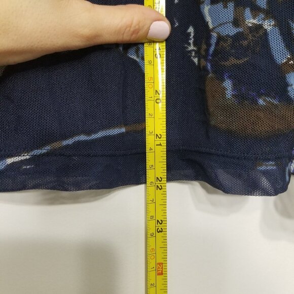 Tribal Sheer Arms Abstract Blue Brown Top 3/4 Sleeves Business Casual XSmall - Picture 9 of 10